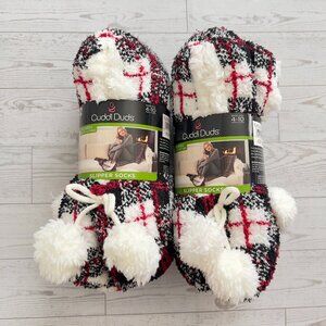 Bundle of 2 - Cuddl Duds 4 pair PlushFill Slipper Socks Plaid Black Tweed